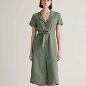 Quince 100% European Linen Light Green Button Front Midi Dress